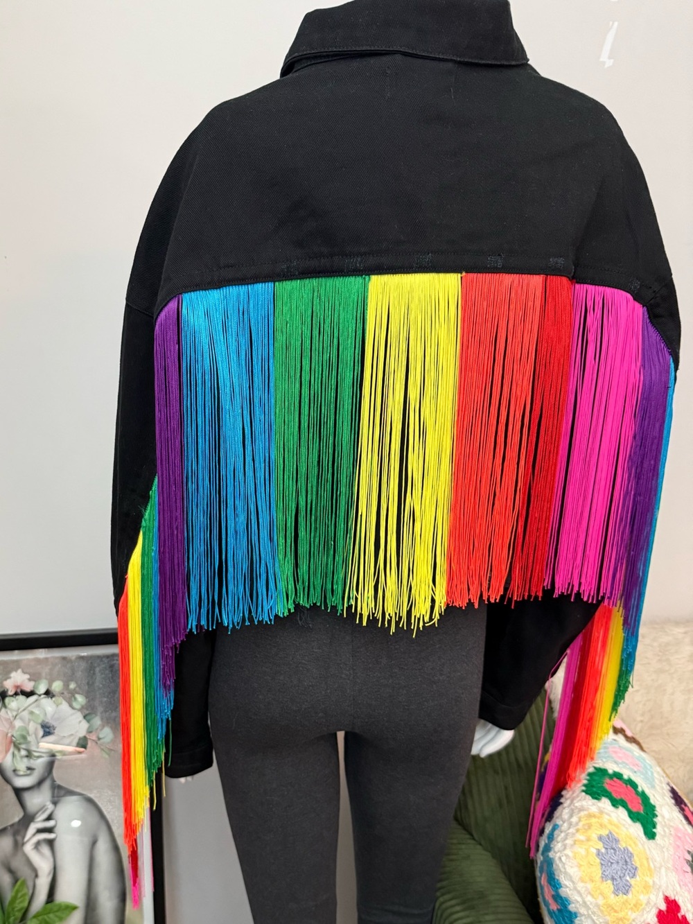 Club Exx Rainbow Fringe Denim Jacket Dolls Kill NWT Size XL - Picture 2 of 15